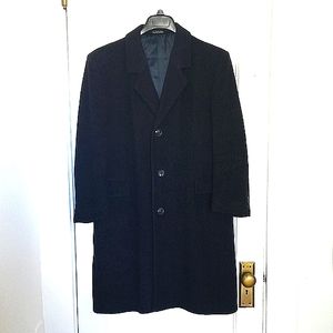 Vintage Teller Men's Wool Cashmere Trench Coat Navy Blue